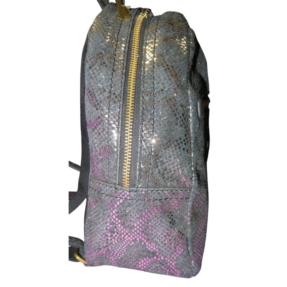 FOSSIL Megan Silver & Black Metallic Python Embossed Leather Backpack & Key - Picture 5 of 15